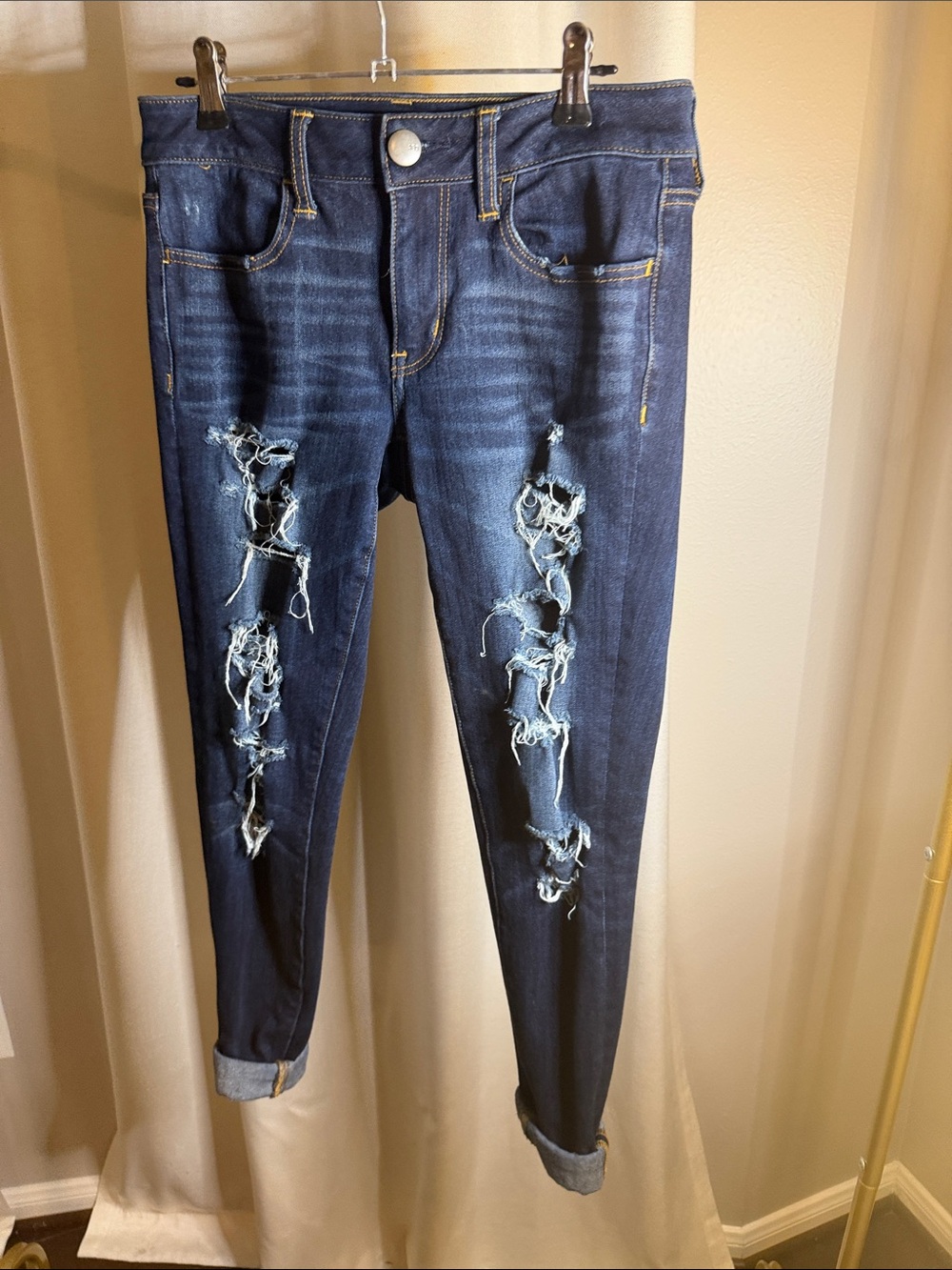 American Eagle Outfitters Dark Blue Ripped Skinny Jeans